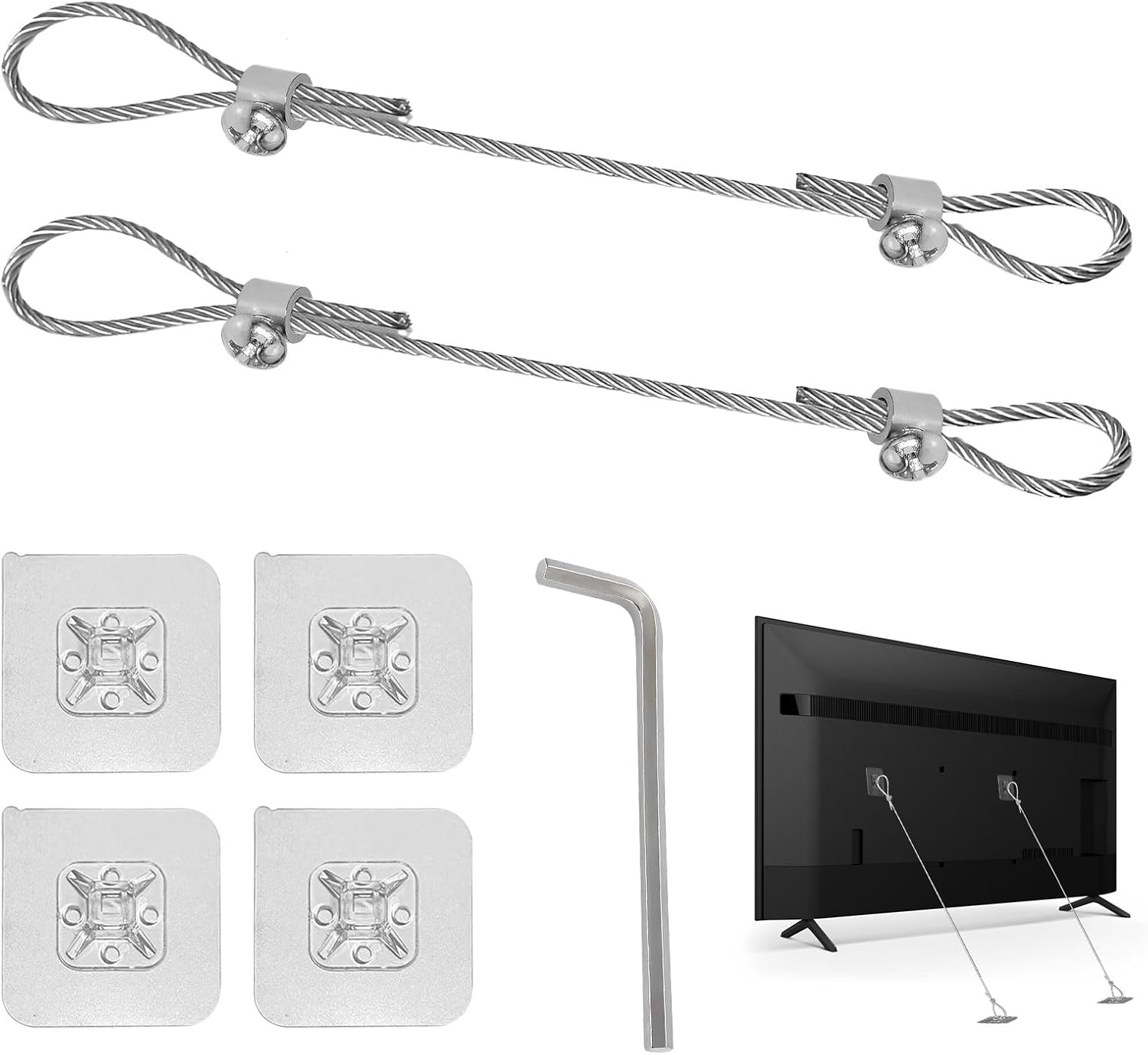 TV Anchors for Baby Proofing, 2Pcs Furniture Anchor Straps, Wall Anchors for Furniture, Adjustable TV Safety Straps, No-Drill Adhesive Strap Anchor Kit for TV, Wall Cabinet, Dresser Stand image number 5