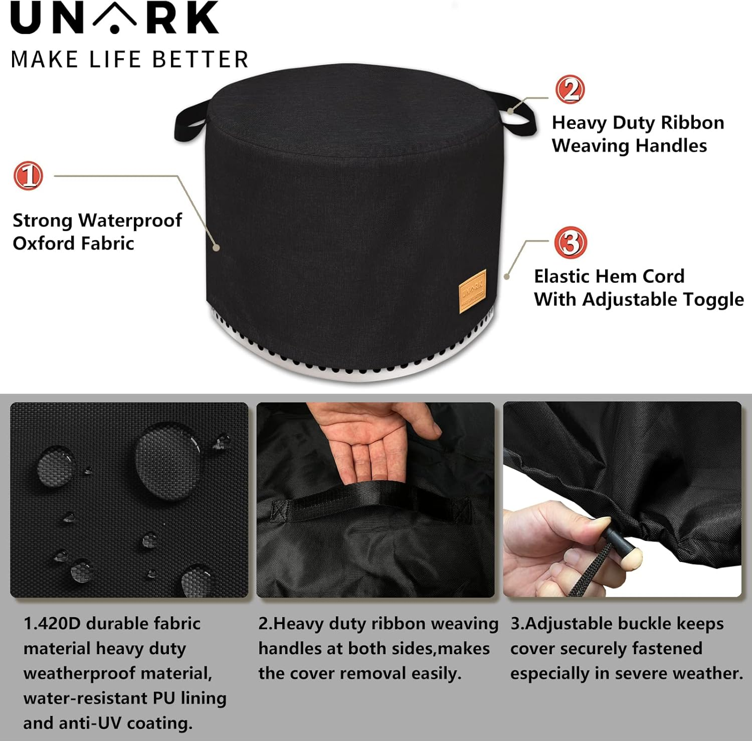 Round Fire Pit Cover for Yukon 27 Inch Yukon Fire Pit Cover, Heavy Waterproof Protective Yukon Fire Pit Accessories (Black) image number 2