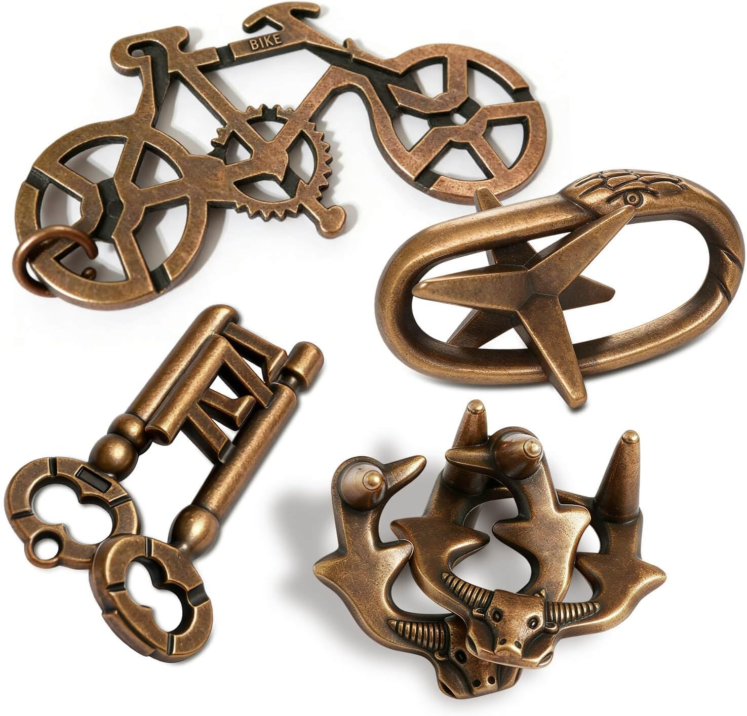 4 Pieces Brain Teaser Puzzles，Metal Cast Puzzle Games Toys，3D Highly Difficult Adult Puzzles，Iq Educational Box for Kids and Teens image number 1