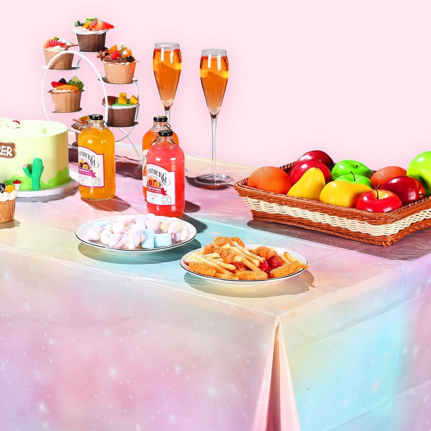 Acemedia 3 Pieces Pastel Rainbow Tablecloths Birthday Party Decoration Rectangle Plastic Disposable Table Cover Waterproof Boho Rainbow Table Cloths Girls Baby Shower Unicorn Party Supplies