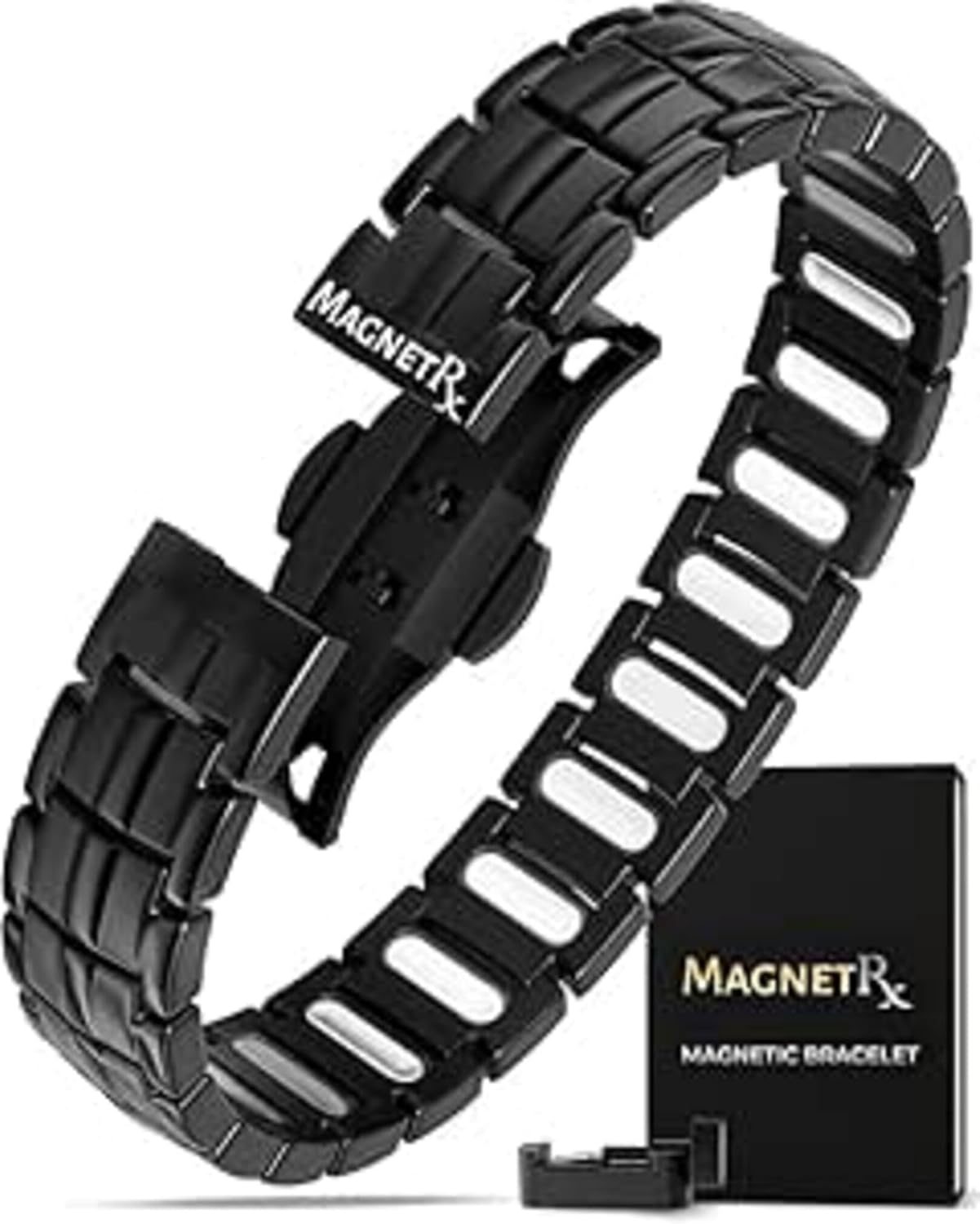 Magnetrx&reg; Magnetic Bracelets for Men - Ellipsemax 5X Strength 5,000 Gauss Magnets - Designed in USA & Patent Pending - Premium Titanium Mens Magnetic Bracelet & Adjustable Length (Black)