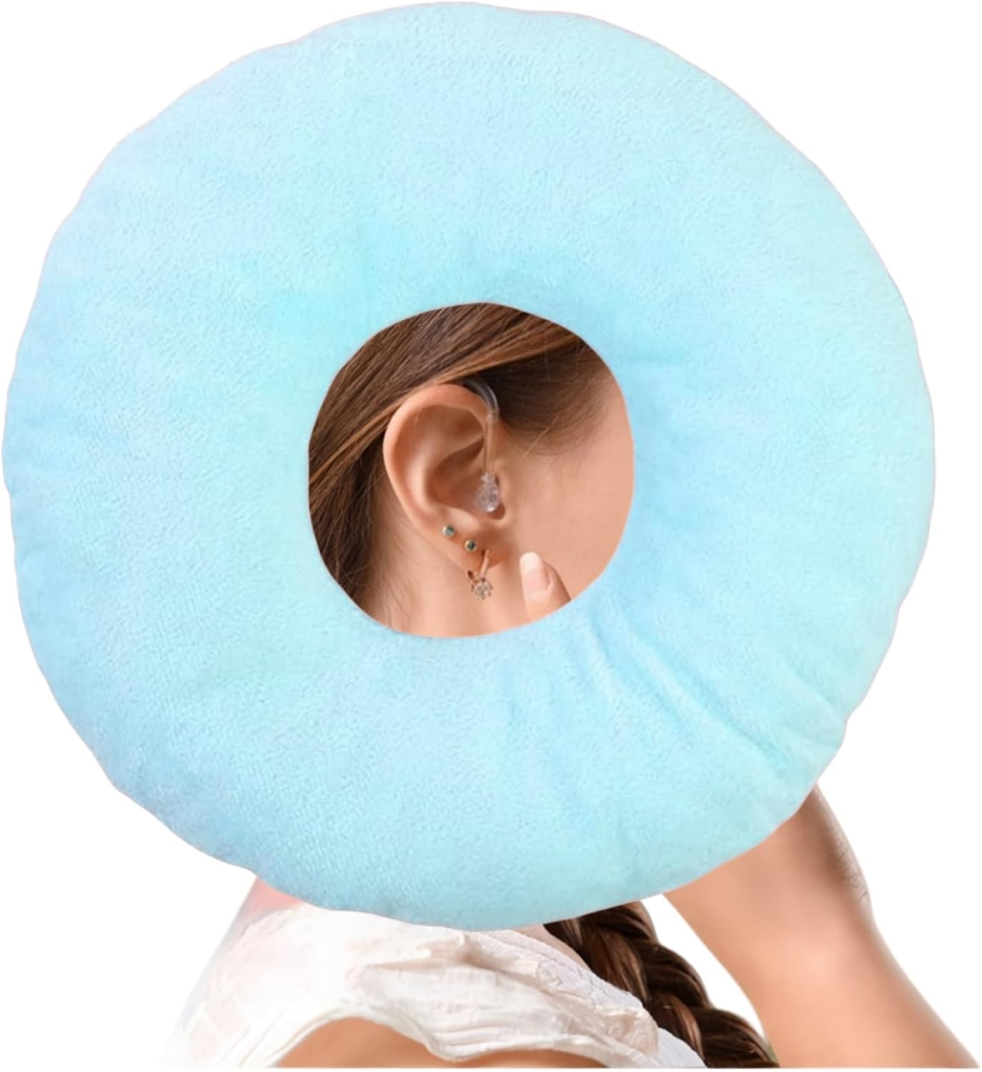 Sanseenia Donut Pillow, Ear Piercing Pillow for Side Sleepers, Face down Pillow, Small Donut Pillow with Ear Hole, Ear Relief for Ear Pressure and Pain, Ideal for Headphones (Pink)