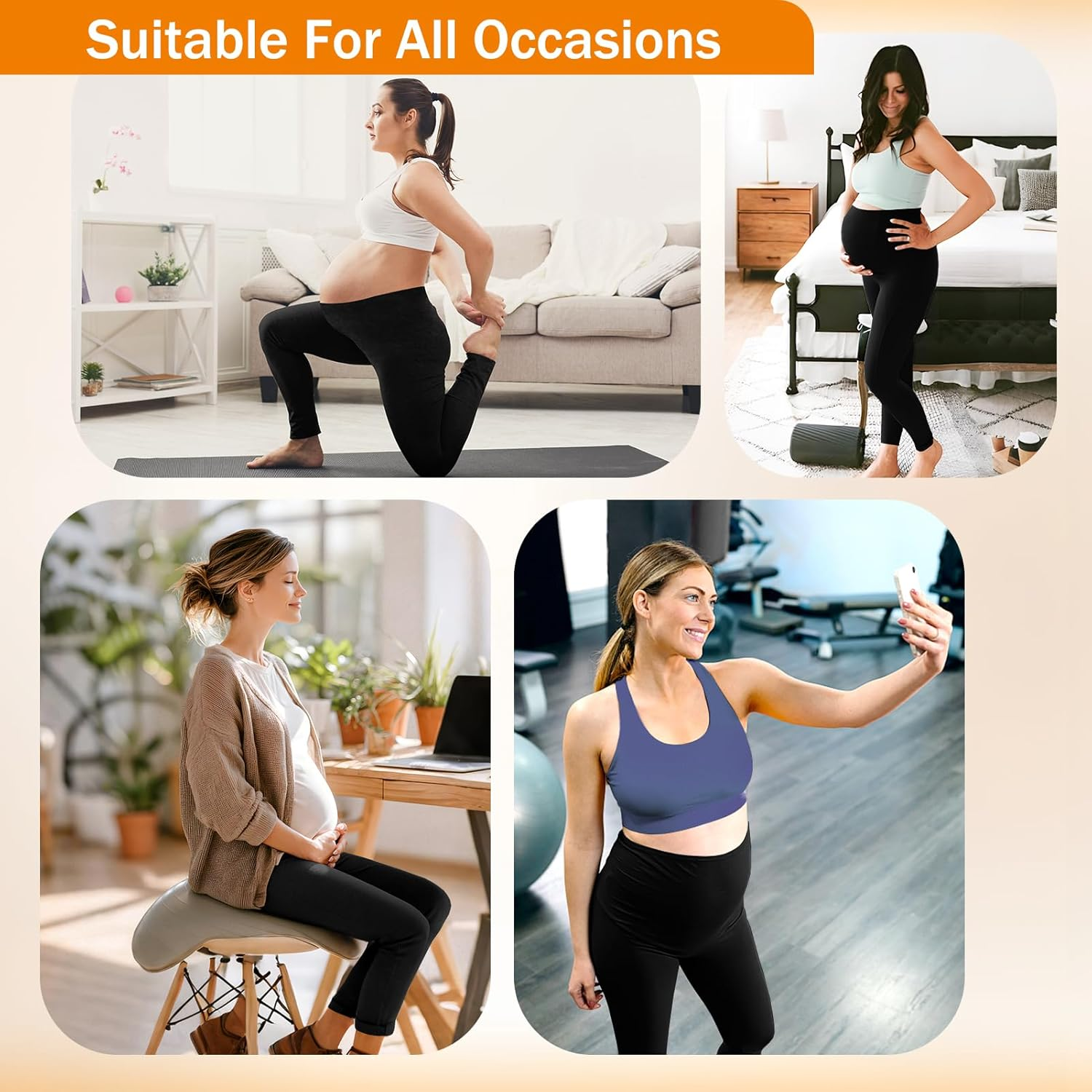 SINOPHANT Maternity Fleece Lined Leggings over the Belly with Pockets,Thermal Womens Pregnancy Workout Pants Warm Winter image number 2