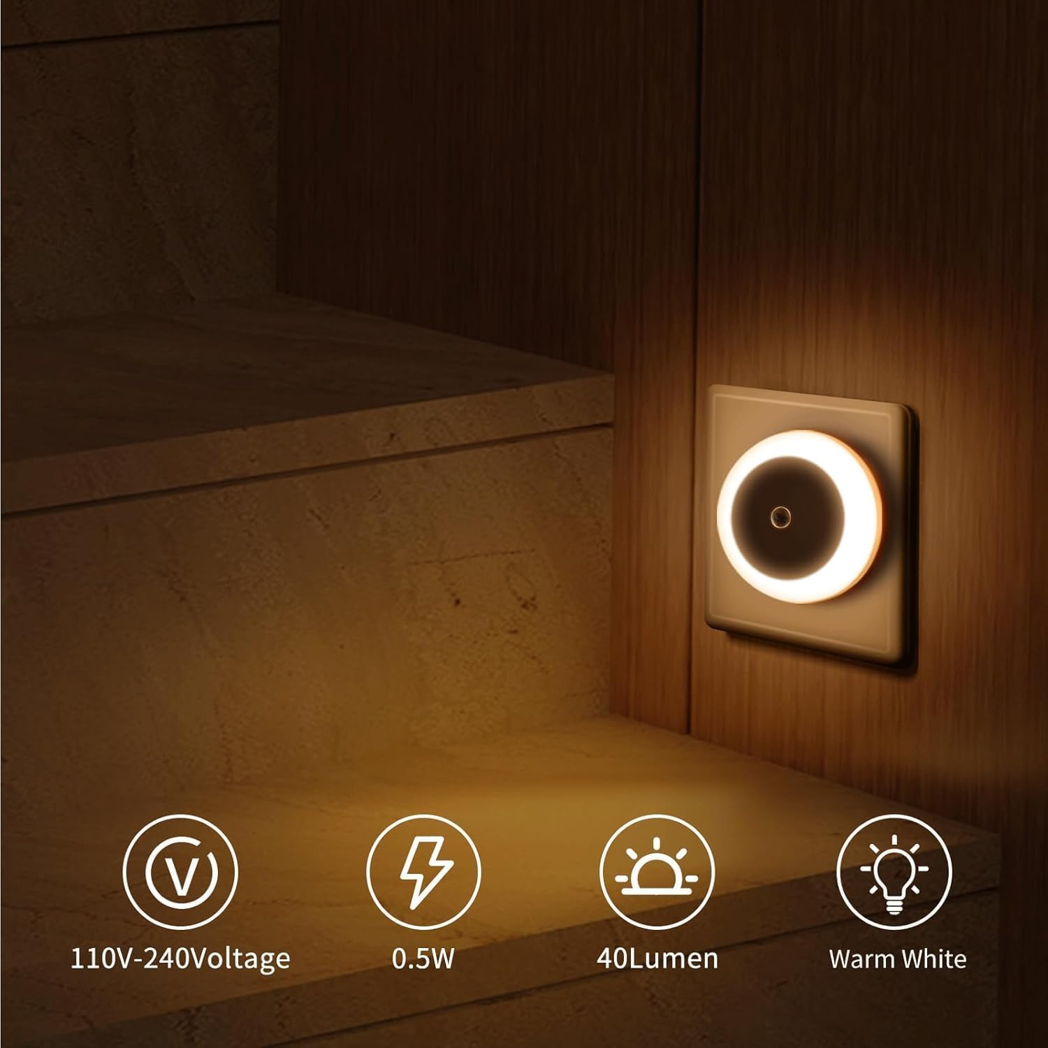 6 Pack Plug-In Night Lights with Dusk to Dawn Sensor, 0.5W Warm White LED Nightlights for Bedroom, Bathroom, Hallway, Kitchen, AU Plug image number 5
