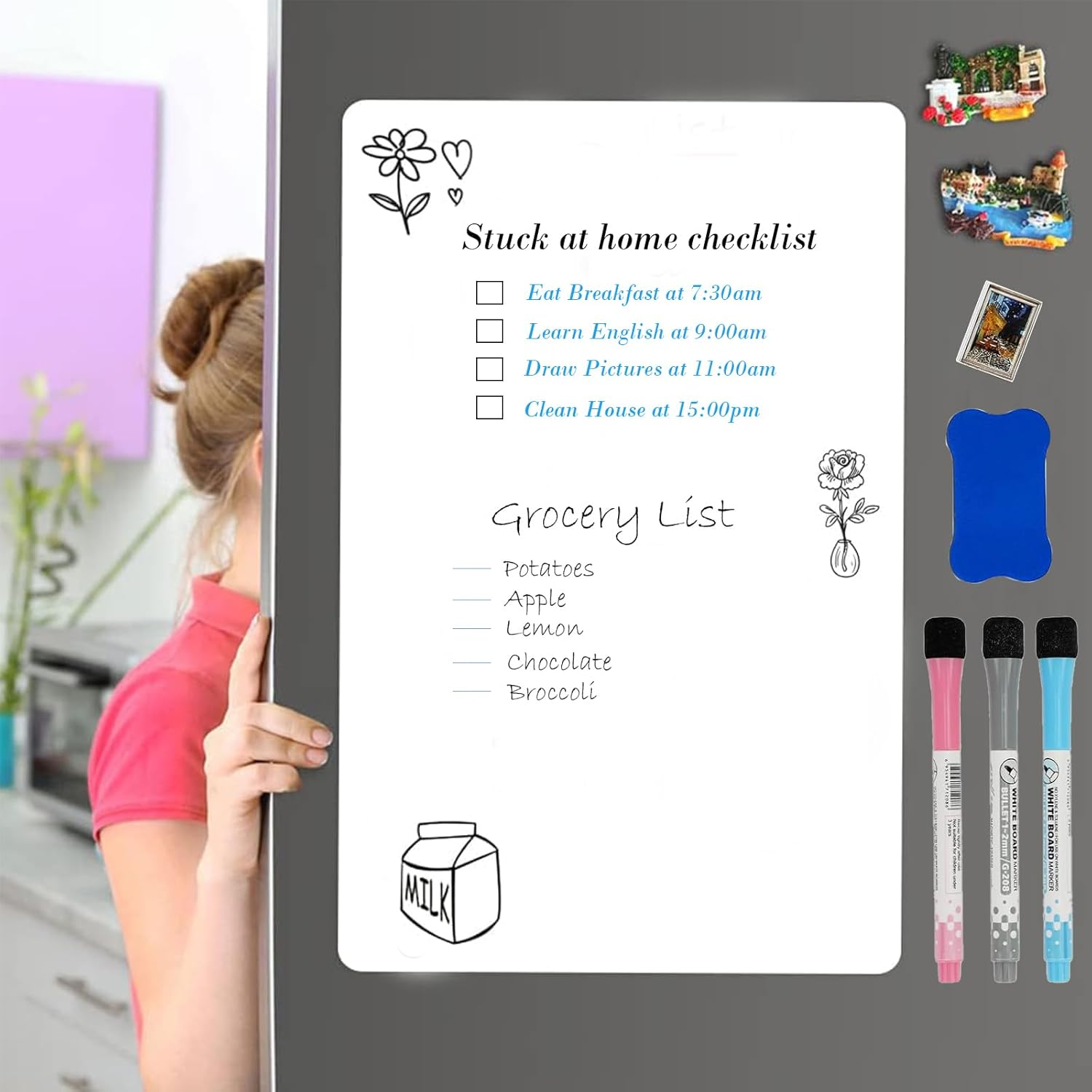 Magnetic Whiteboard for Fridge,Reusable Dry Erase Board Self Adhesive for Office,School,Home,12X8 Inch,White image number 2