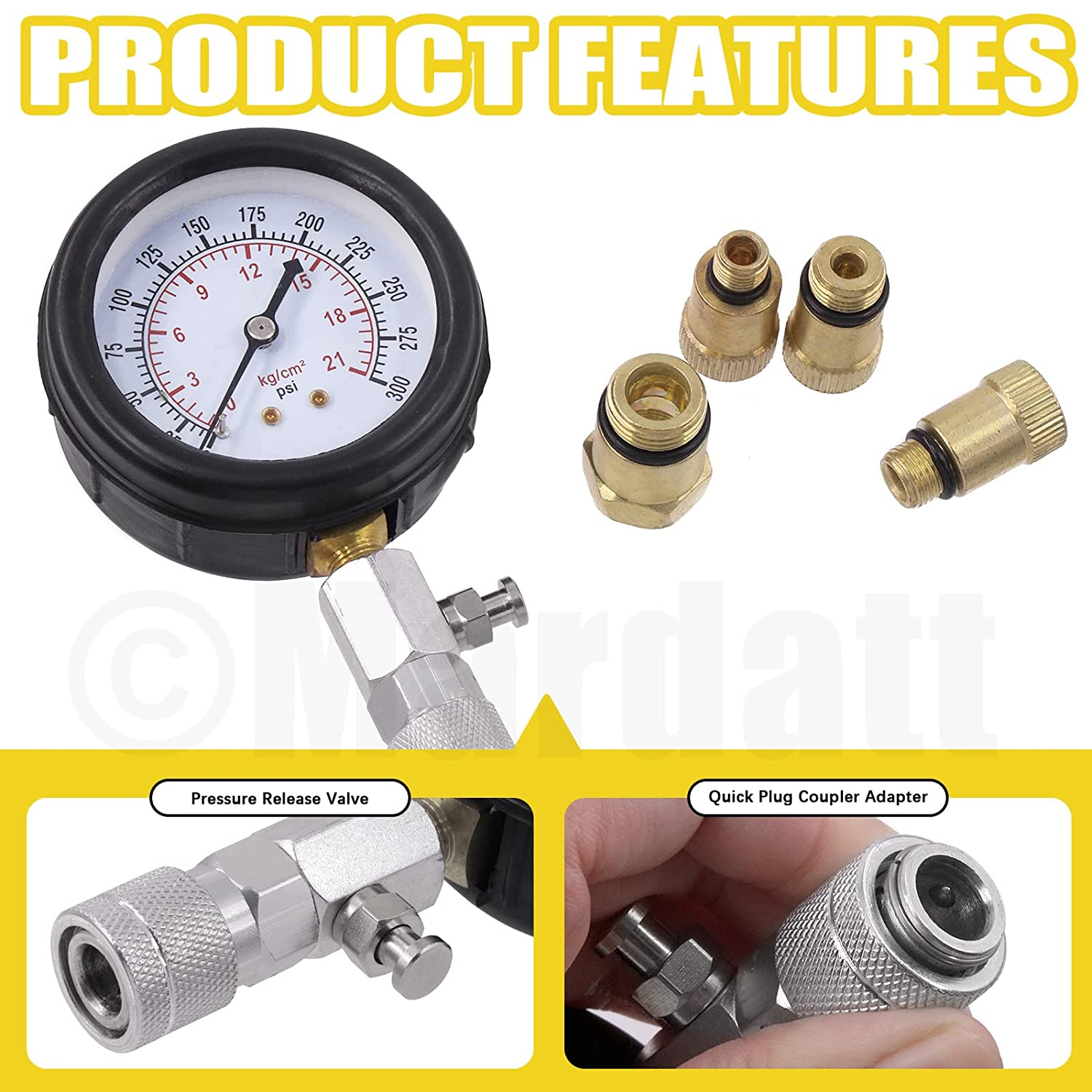 10Pcs Compression Adapter Kit with Spark Plug Tester & 32 Blades Feeler Gauge, Cylinder Pressure Gauges Fuel Injection Tester, Extension Tube for Automotive Armature Diagnostic image number 1