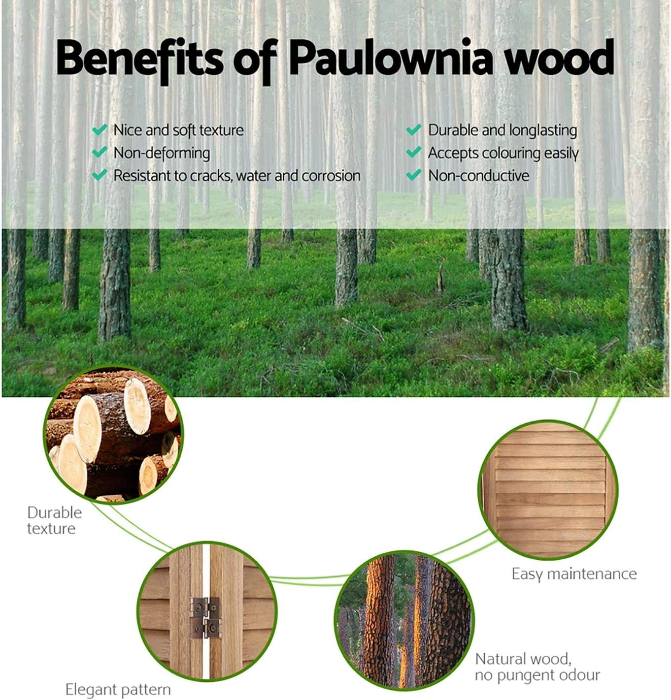 Artiss 4 Panel Room Divider, Folding Wooden Privacy Portable Screen Shelf Dividers Partition Wall Screens Home Pet Child Indoor Balcony Bedroom Furniture, Separator Water-Resistant Brown image number 2