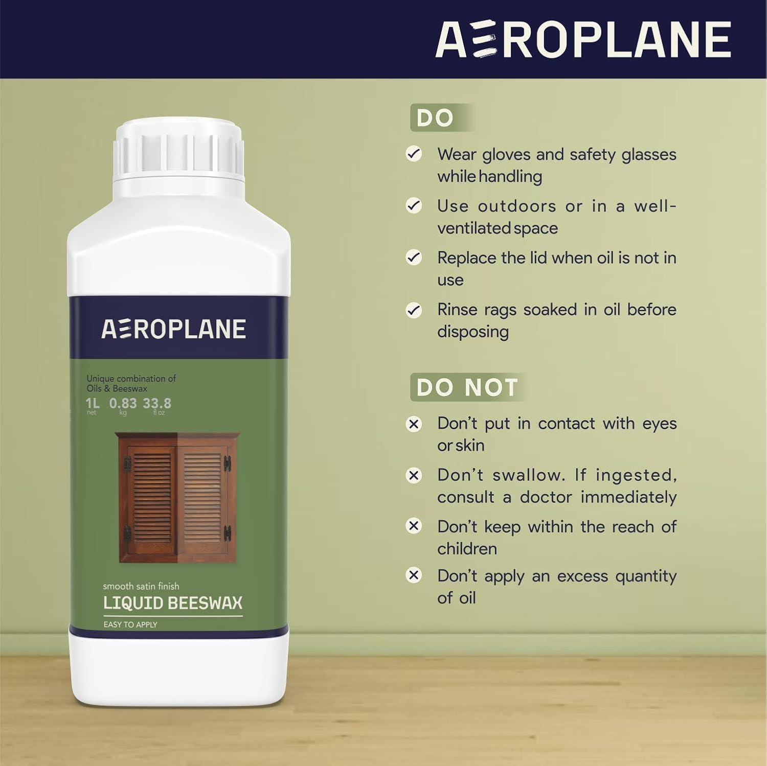 AEROPLANE - Liquid Beeswax - VOC Free & Non-Toxic Beeswax Wood Conditioner | 1 LTR image number 2