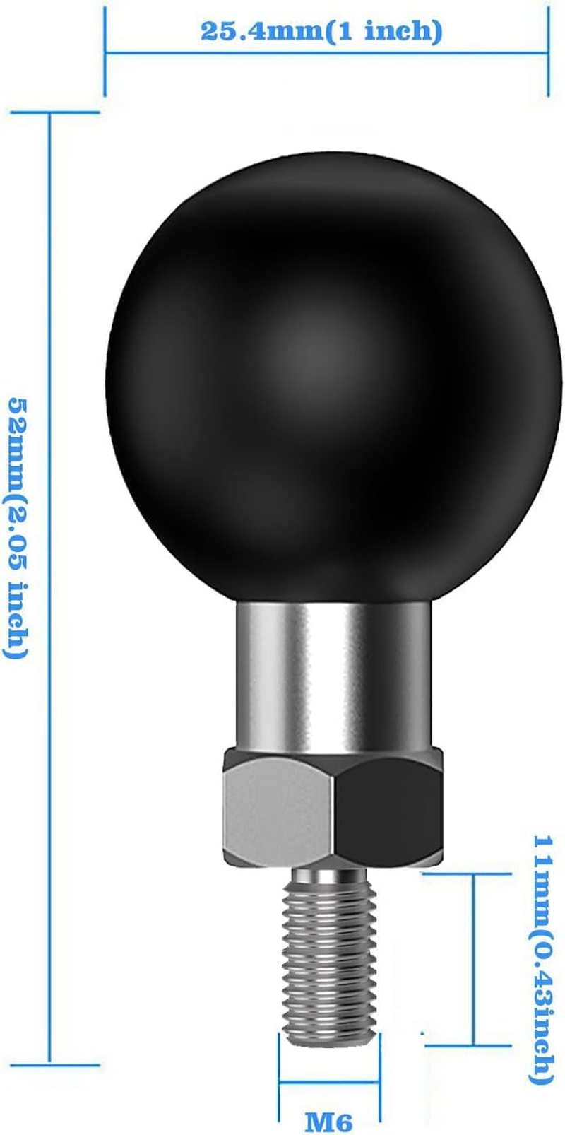 1'' Ball Adapter with M6 X 1.0Mm Threaded Post Ball Mount Compatible with RAM Mounts B Size 1 Inch Portable Screw Ball Head for Bike,Motorcycle,Atv,Rearview Mirror, Black image number 6
