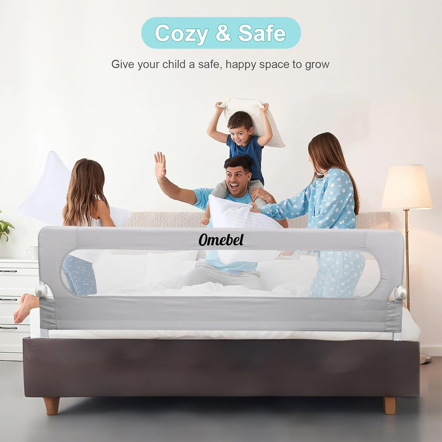 Omebel Toddler Bed Rail, 180Cm/200Cm Extra Long Baby Kids Bed Rail Guard Height Adjustable Folding, Safe Bed Side Rail for Queen, Full Size, Twin, King Size, Foldable & Button-Release Design image number 2