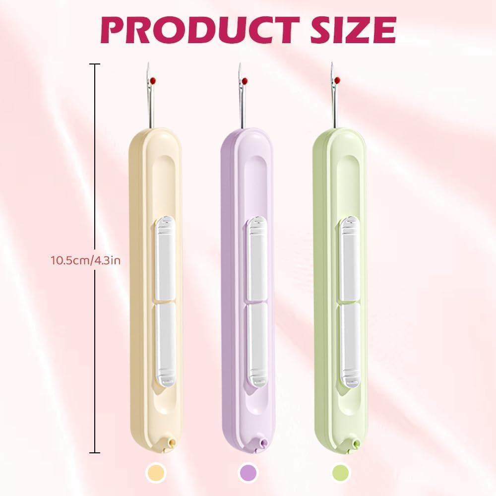 2 in 1 Needle Threader Seam Ripper, 2025 New Retractable Threader Plug-In Needle Threader, Thread Remover Tool for Hand Sewing, Knitting, Cross Stitch, Embroidery and Thread Removal (Purple) - 3Pcs image number 2