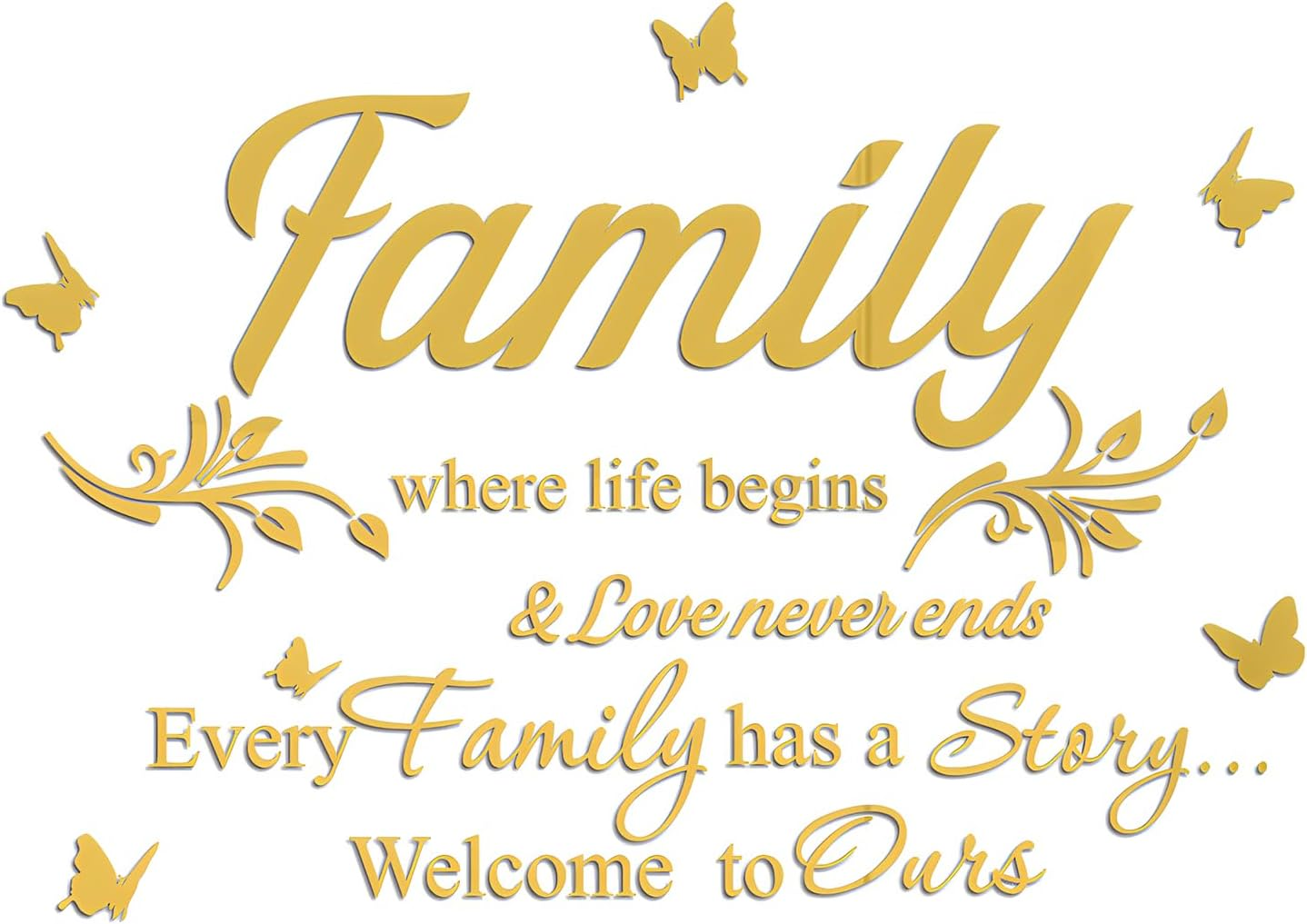 Fkereg Family Where Life Begins & Love Never Ends Every Family Has a Story Welcome to Ours Mirror Wall Decals Stickers, Acrylic Inspirational Quotes Wall Art Words, Home Wall Decor Living Room, Silver