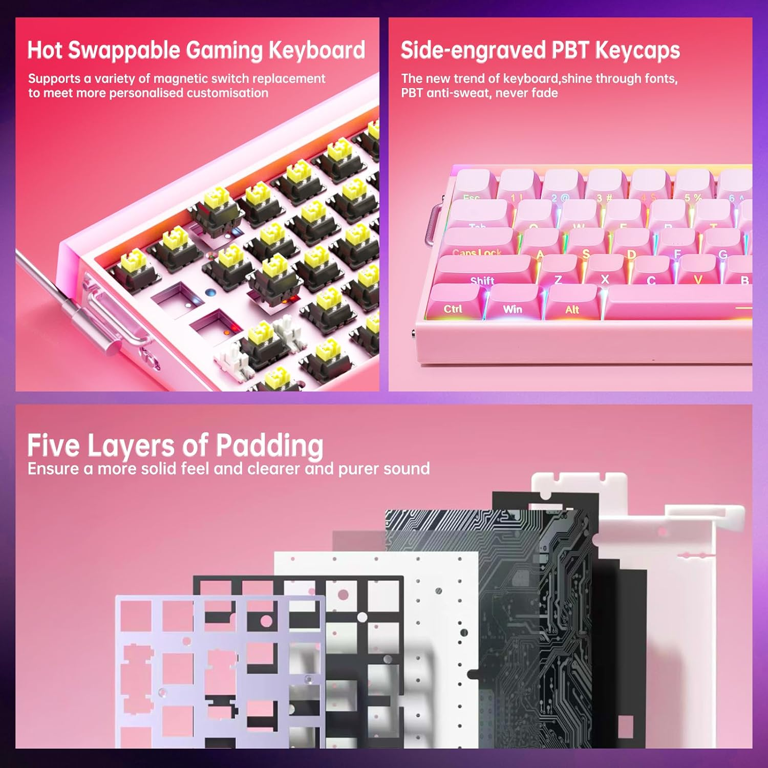 X AULA HERO 68HE Gaming Keyboard,Wired Mechanical Keyboards RGB Backlit Portable 68 Keys Hall Effect Magnetic Ultra-Compact 8K Hz Polling Rate MDA Keycaps Mini Keyboard for PC Laptop Mac Windows Gamer - Black Contour Lines image number 2