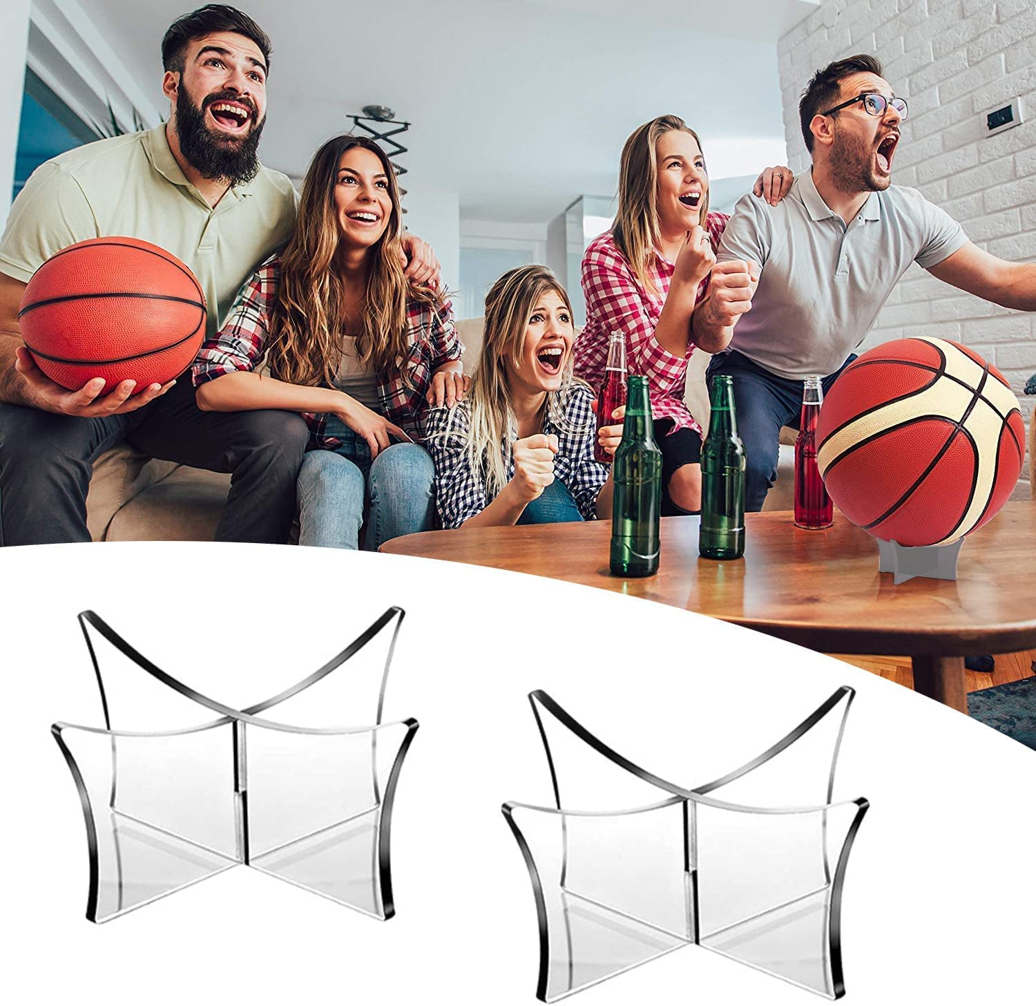 2Pcs Acrylic Ball Stand Holder - Clear Display for Basketball, Football, Soccer - Transparent Stand for Sports Balls image number 4