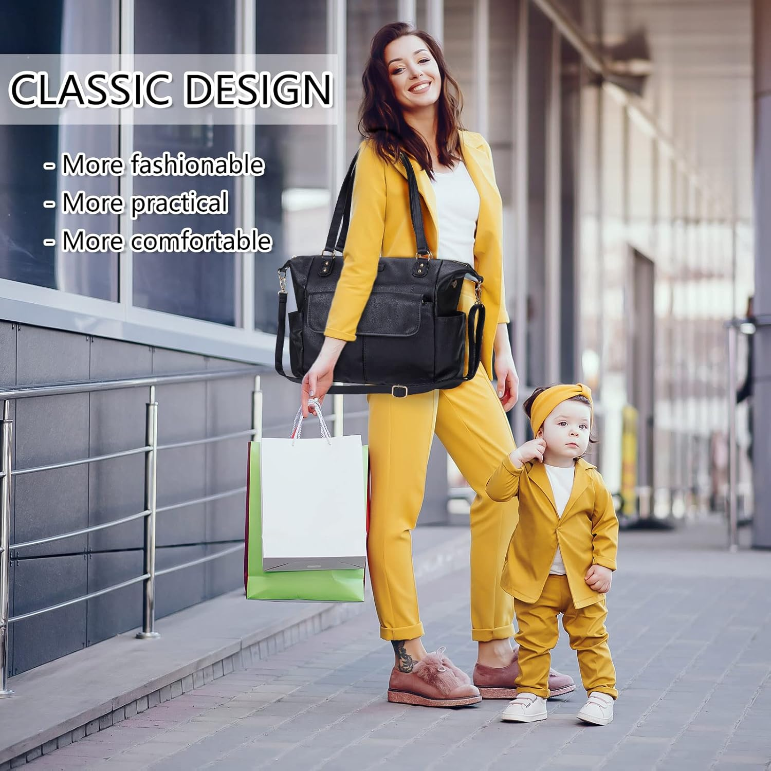 Diaper Bag Tote Johomviin Fashion Leather Diaper Bag Backpack with 13 Pockets for Mom Dad, Large Travel Baby Bag Purse for Boys Girls with 3 Insulated Pockets, Changing Station - Black image number 1