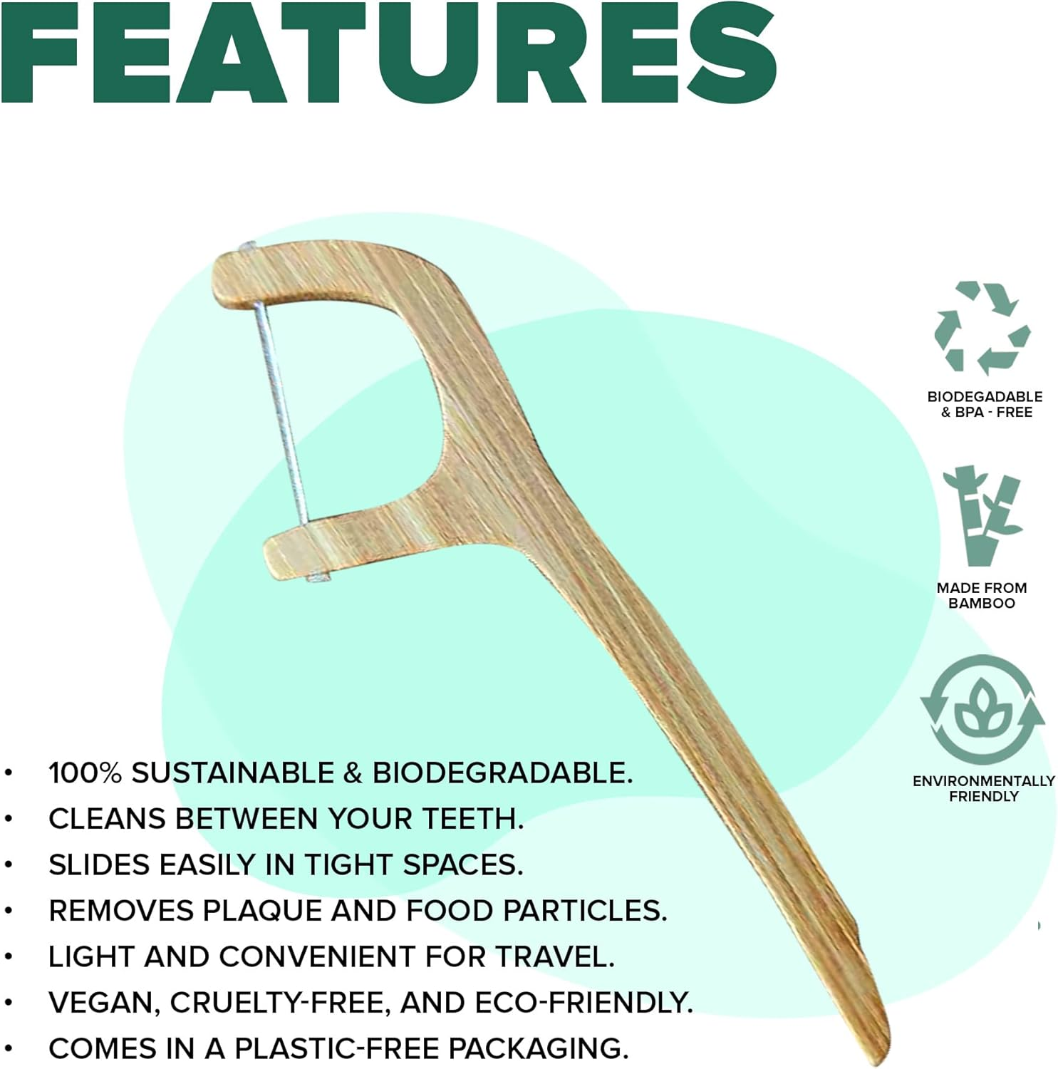 Naturals Eco-Friendly Biodegradable Floss Sticks- Sustainable Bamboo Dental Flosser with Toothpick & Corn Starch Picks for Gentle Oral Care and Fresh Breath - Plastic-Free and Zero Waste image number 4