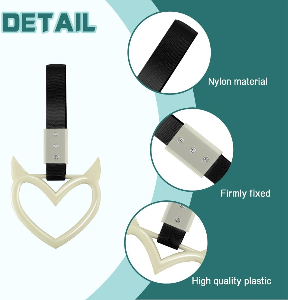 2PCS Devil Heart Handle Ring, Heart Hand Strap Drift Charm, Heart Warning Loops, Interior Exterior Decoration for Car image number 6