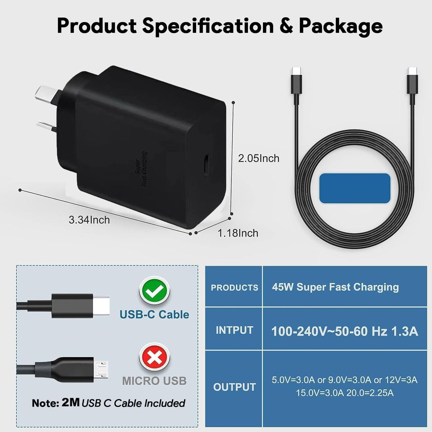 2 Pack 45W USB-C Super Fast Charger with 100W Cable, USB-C Charger Compatible with Samsung Galaxy S25 Ultra/S25 Plus/S25/S24 Ultra/S24+/S24, PPS Charger for Ipad Pro image number 1