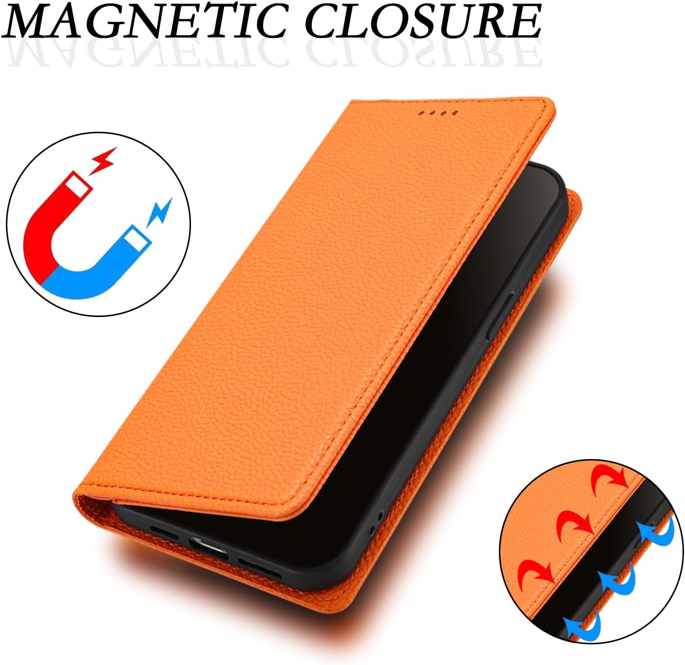 QIWEIQING Mobile Phone Case for Iphone 17 Pro Leather Case Foldable Flip Case Magnetic Card Slot Stand Function Flip Case Protective Cover for Iphone 17 Pro Orange YBZ image number 4
