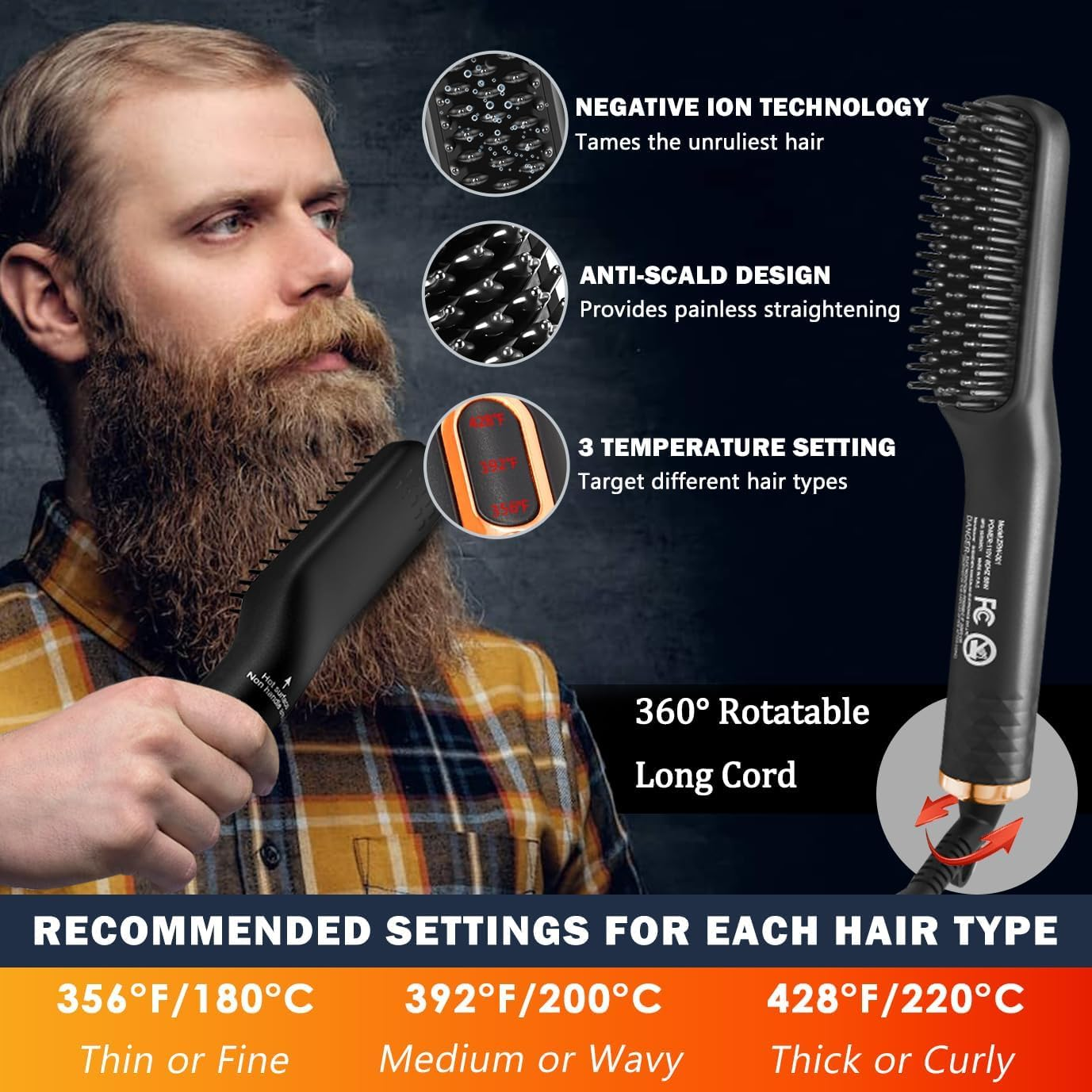 Beard Straightener W/Balm & Growth Oil & Guide E-Book,Upgraded 3 in 1 Hair Straightener Brush Beard Straightening Comb,Unique Stocking Stuffers Gifts for Men Him Husband image number 1