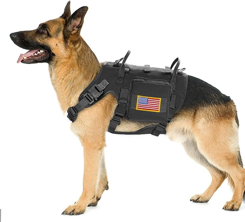 Durable Nylon Dog Harness Military Tactical Dog Harness Pet Training Camping Hunting Harness Vest Medium Large Dog German Shepherd French Bulldog Adjustable Harness,Khaki ,L image number 4