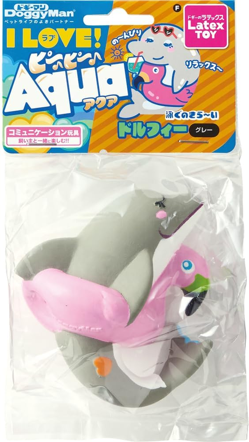 Doggyman Latex Toy I Love Peepy Aqua Dolphy Gray Dog Toy