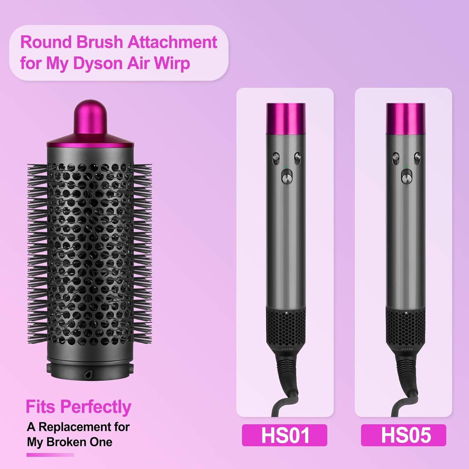 PUREGUST round Brush Attachment for Dyson Air Wrap Oval round Volumizing Brush for Dyson Airwrap Accessories, Rose image number 3