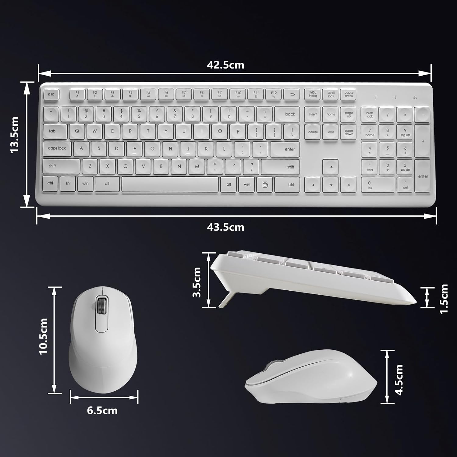 HUO JI Wireless Keyboard and Mouse Combo for Windows Mac, Quiet and Soft, 2.4G Full-Size Computer Keyboard and Ergonomic Wireless Mouse, Long Battery Life 12 Months Battery, White - White image number 3