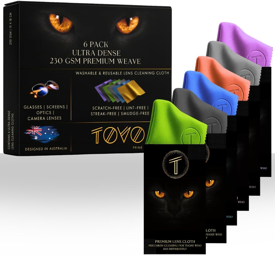 TOVO Prime Microfiber Lens Cleaning Cloths | Glasses, Eyeglass & Camera Lens Cleaner | Screen Cleaning Cloth for Smartphones, Tablets, Laptops, LCD Tvs & VR/AR Headsets | Pack of 6 image number 5