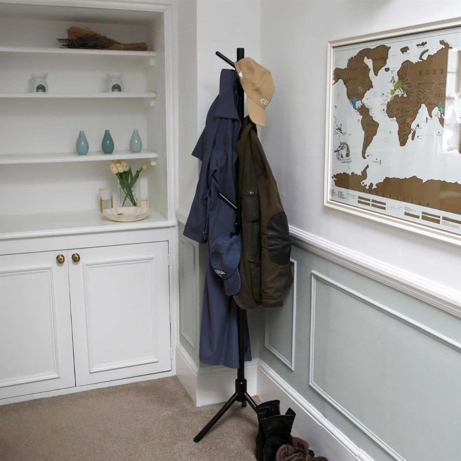 Harbour Housewares Black Wooden Coat Rack Stand with 8 Hooks - Hall Tree Entryway Storage Floor Freestanding Coat Stand for Clothes, Jackets, Bags, Hats image number 3