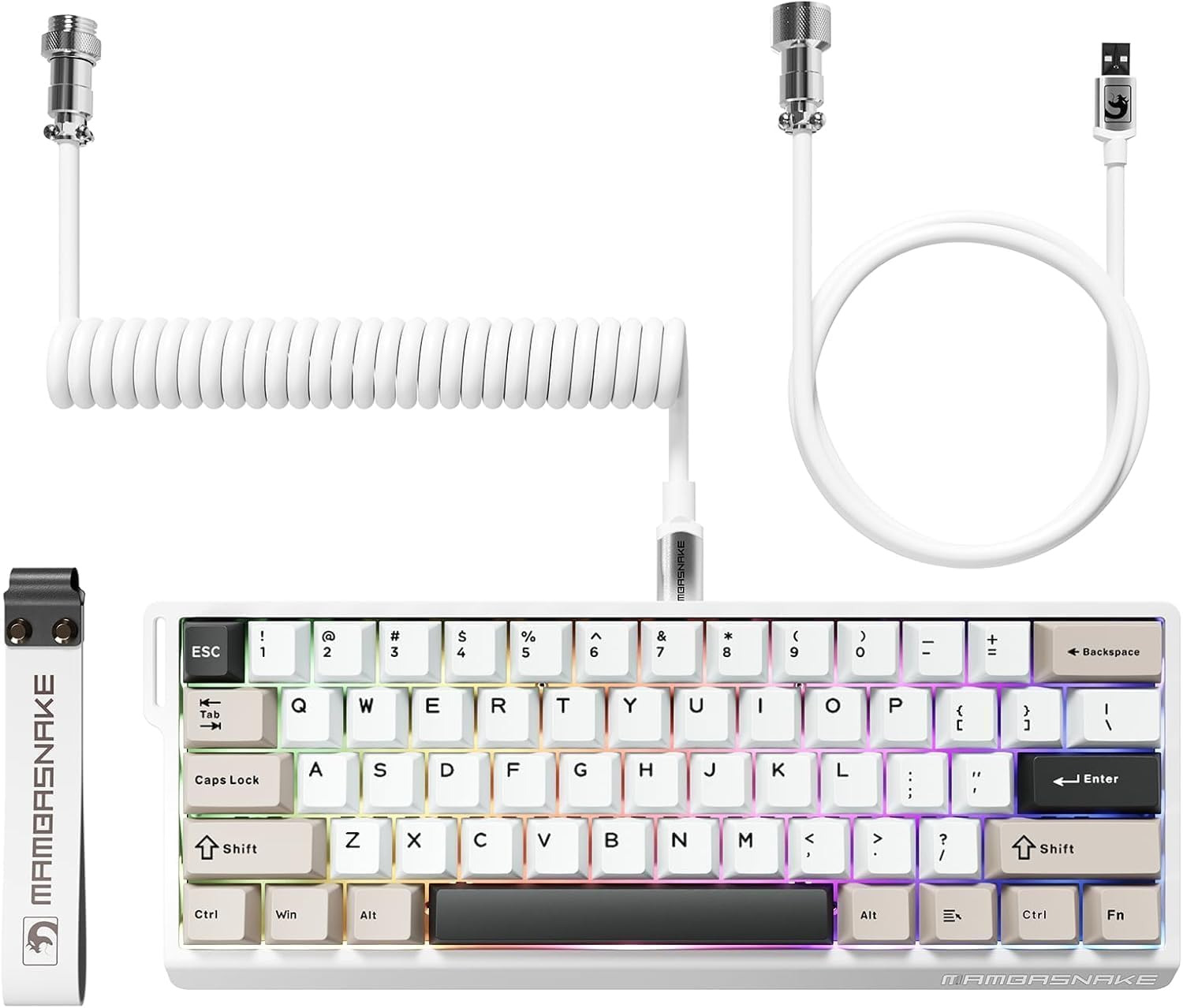 MAMBASNAKE X60 HE 60% Bt/2.4G/Wired Tri-Mode Gaming Keyboard Adjustable Actuation,Rapid Trigger Magnetic Switch Mechanical Keyboard,Rgb Backlit,8Khz Polling Rate with Coiled Cable for Pc/Mac-White image number 4