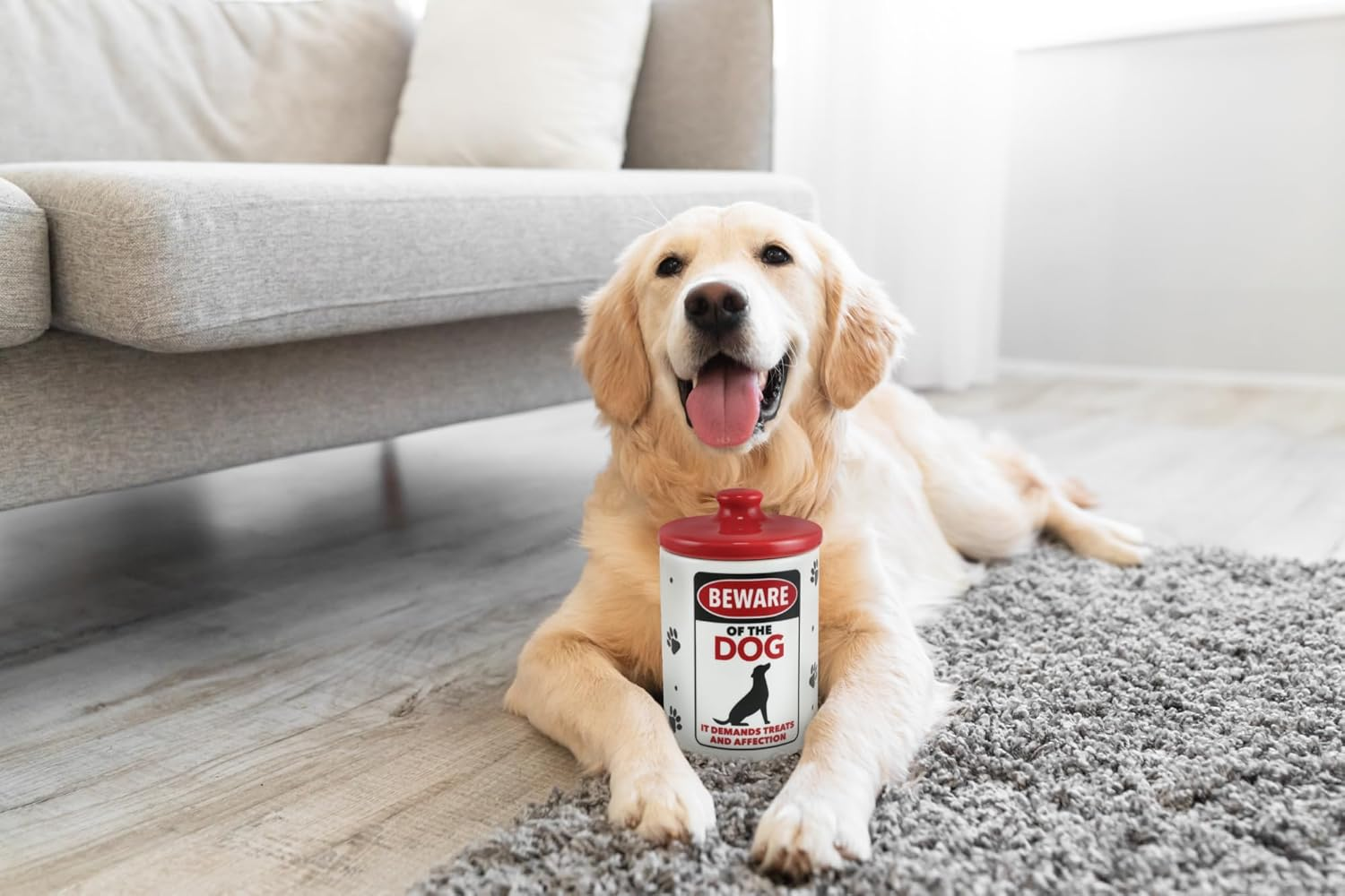 Enesco Our Name Is Mud Beware of the Dog Demands Affection Treat Jar Canister, 5.91 Inch, Multicolor image number 1