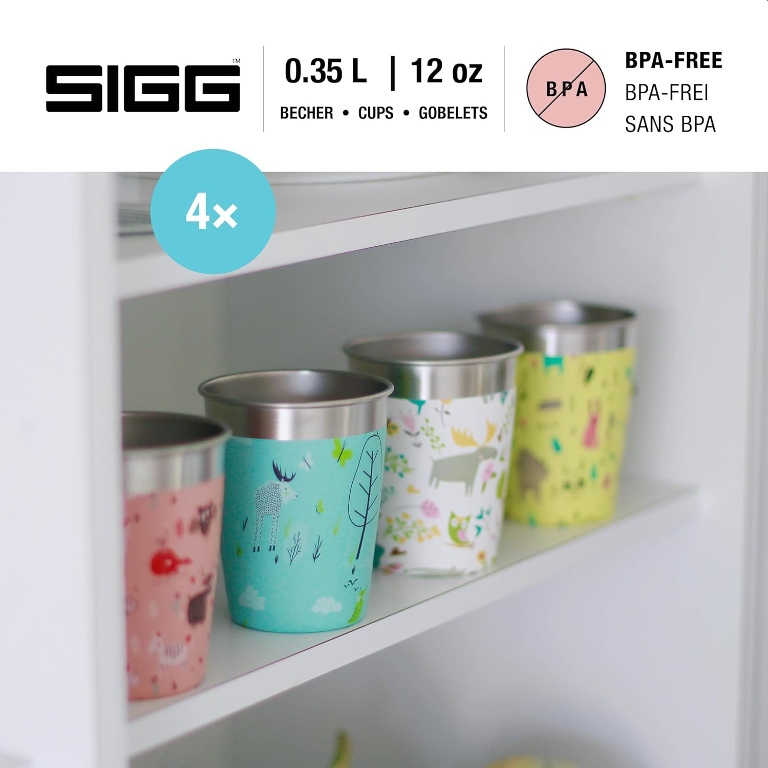 SIGG Children'S Stainless Steel Cup Set (4 X 0.35 L), Drinking Cups for Kids in 4 Colorful Designs for Boys and Girls, Practical Childrens Cups for at Home and on the Go, Wildlife