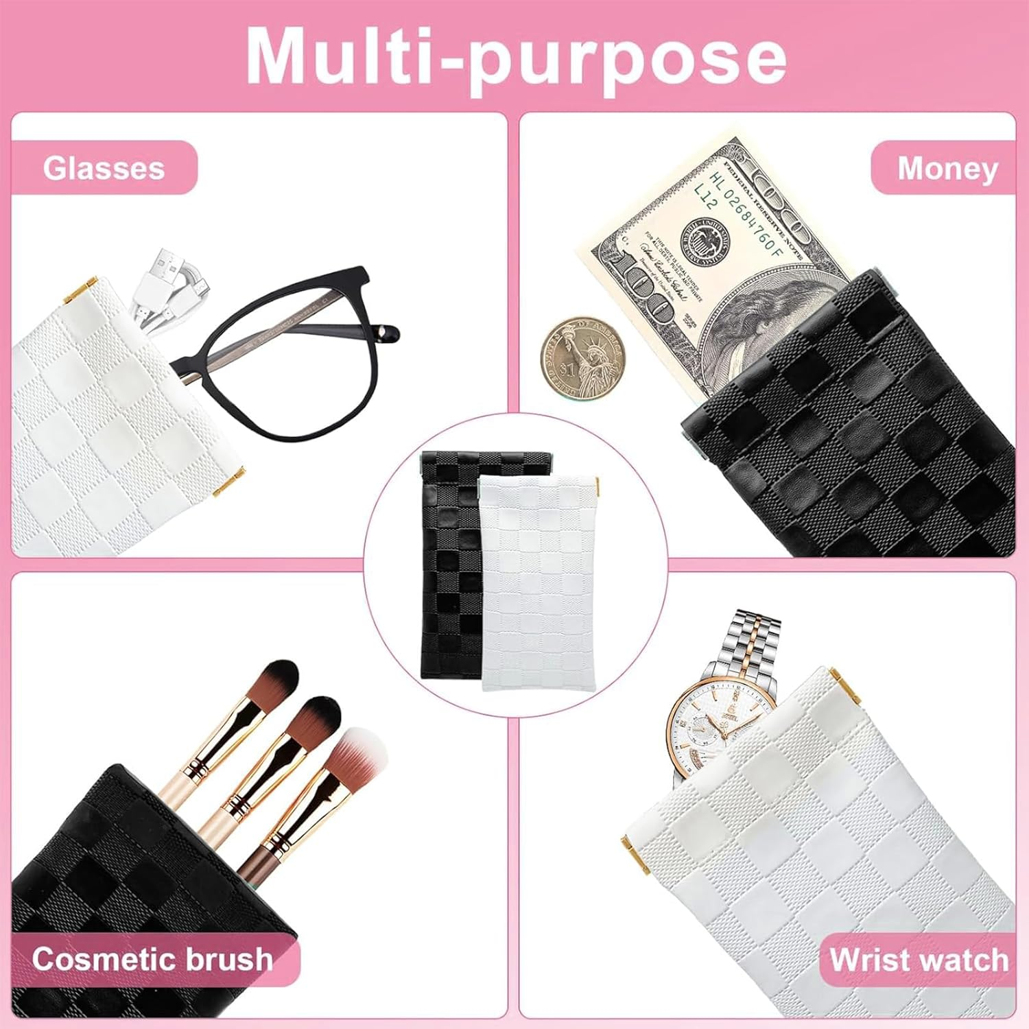 4PCS Mini Makeup Bags for Purse &ndash; Small Leather Cosmetic & Lipstick Pouches Waterproof Travel Organizer for Women (White & Black)
