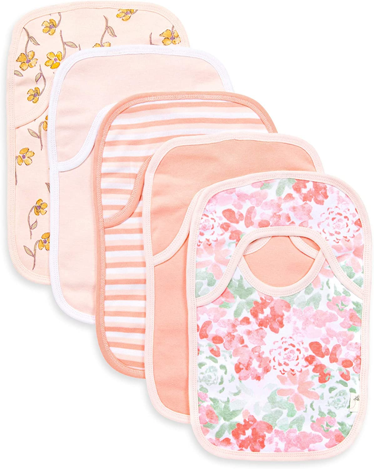 Burt'S Bees Baby Unisex-Baby Bibs, Lap-Shoulder Drool Cloths, 100% Organic Cotton with Absorbent Terry Towel Backing, Tossed Succulents, 5-Pack