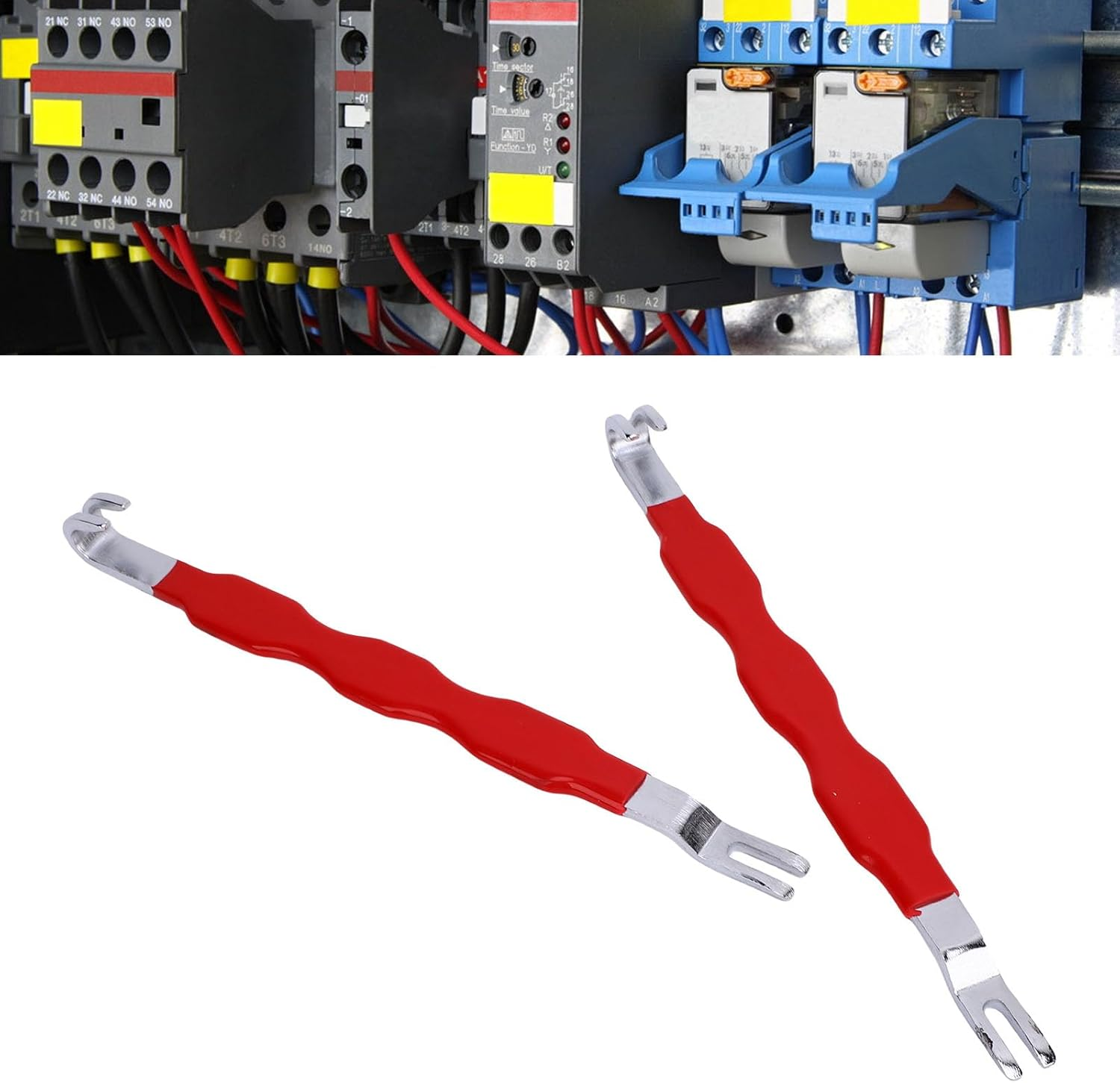 Sorandy Automotive Electrical Terminal Connector Separator, Vehicle Electrical Connector Separator Tool with Dual Head Design for Vehicles Red Rubber Carbon Steel image number 1