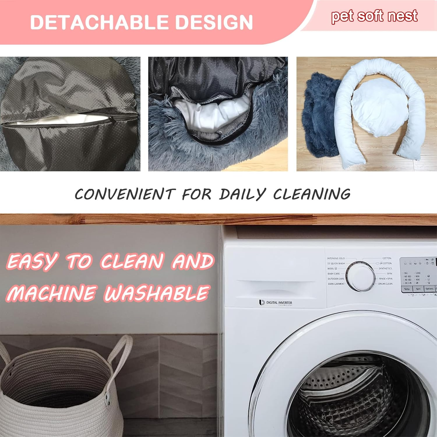 DESIGN for COZY SLEEP: This Pet Bed Is a Semi-Envelope Design, Creating a Safe and Warm Room for Medium-Sized Dogs Who like to Curl up and Stretch Out for a Restful Sleep. the Long-Pile Surface Is Sof image number 2