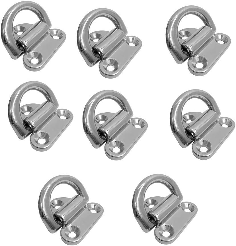 8Pcs 6Mm Folding Deck Pad Eyes/Lashing D Ring Tie Point Anchor Fixing - Marine Grade 316 Stainless Steel