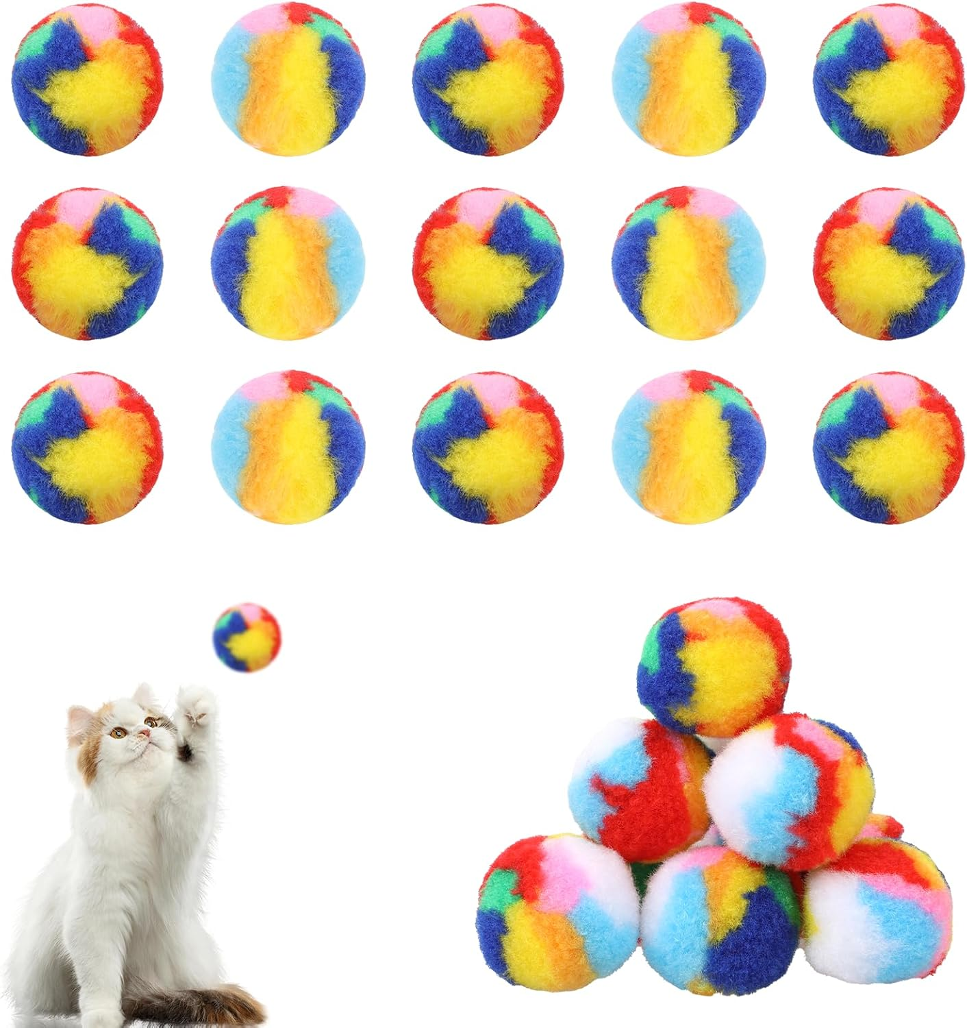 Mozeat Lens Cat Toy Balls, Pack of 20 4 Cm Colourful Cat Pom Pom Ball Toy Soft Cat Ball Interactive Training Play Ball Training Ball for Cats Kittens Pets Indoor