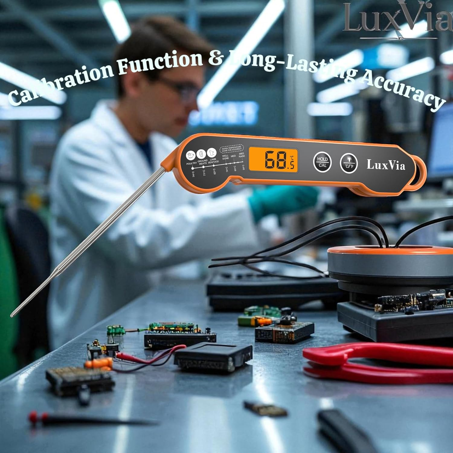 Digital Instant Read Meat Thermometer for Grilling Waterproof Kitchen Food Thermometer with Calibration & Backlight Smoker Oil Fry Candy Thermometer BBQ Grill &plusmn;1 &deg;C Accuracy 2-3S Quick Read (Orange) image number 4