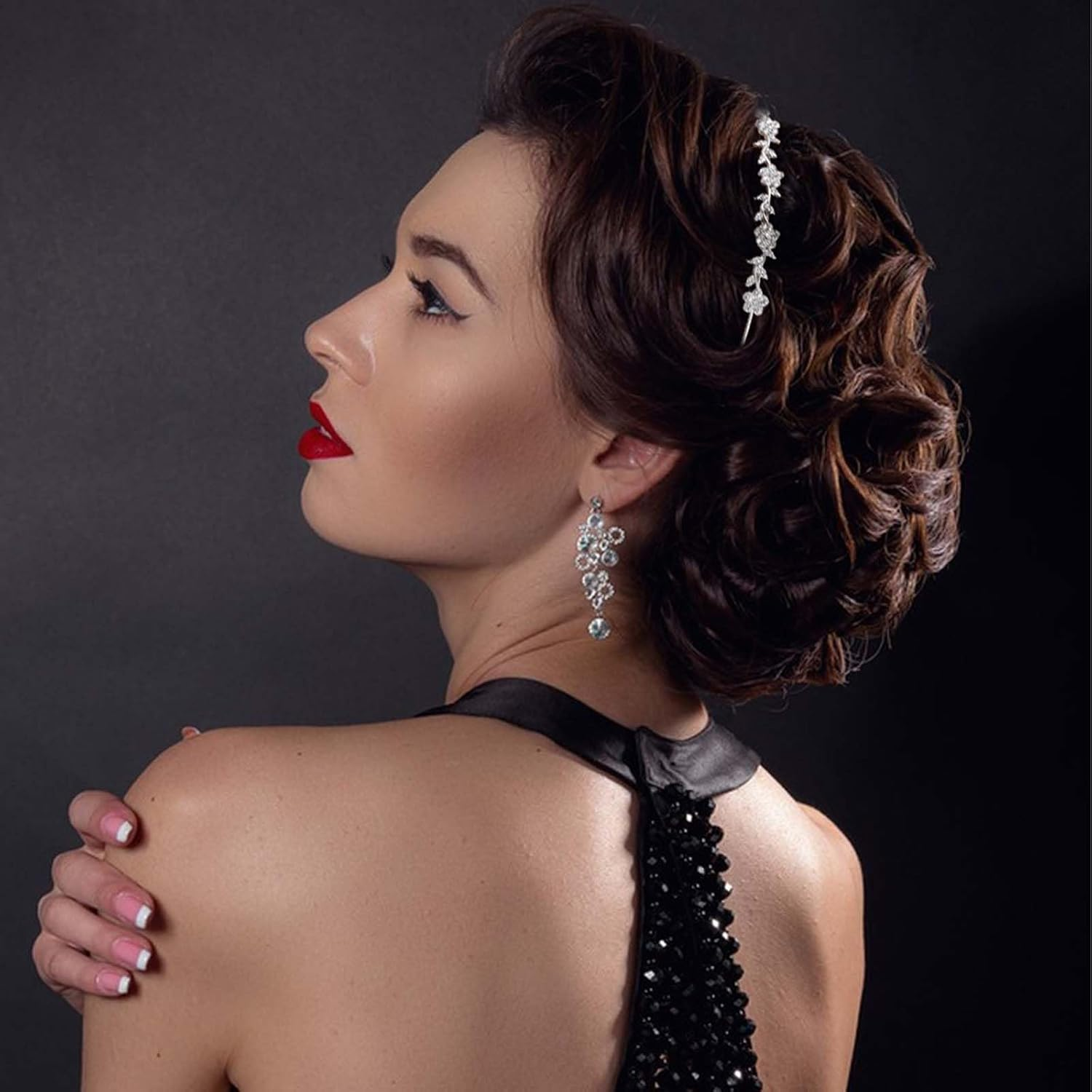 4Pcs Rhinestone Headband Silver Bridal Wedding Headband Crystal Flower Girl Leaves Crown Metal Hair Band Tiara Prom Hair Accessories Flower Leaf Headpiece for Women Girls Gift, Common, Metal image number 3