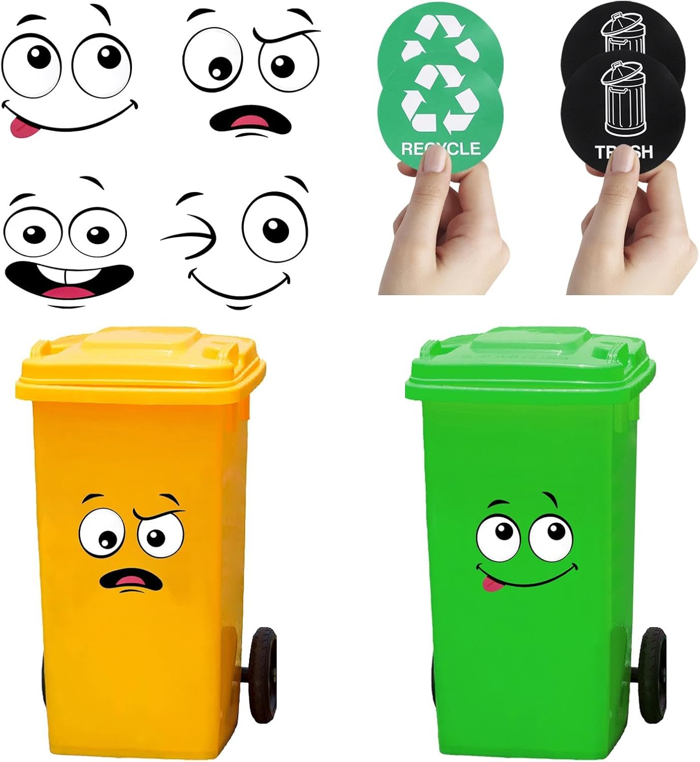 8 Sheets Wheelie Bin Stickers Adhesive Cartoon Expressions Dustbin Sticker Decorative Wall Stickers Eyes and Mouth DIY Large Decal for Fridge Bins Wall, Recycle Sticker Signs for Trash Can image number 4