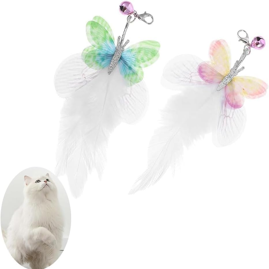 Leanockesa 2PCS Interactive Cat Wand Refills, Butterfly and Feather Replacement Toys for Cat Teaser, Engaging Play for Cats, Safe Durable Kitten Toys, Fun Feather and Butterfly Toys ﻿﻿