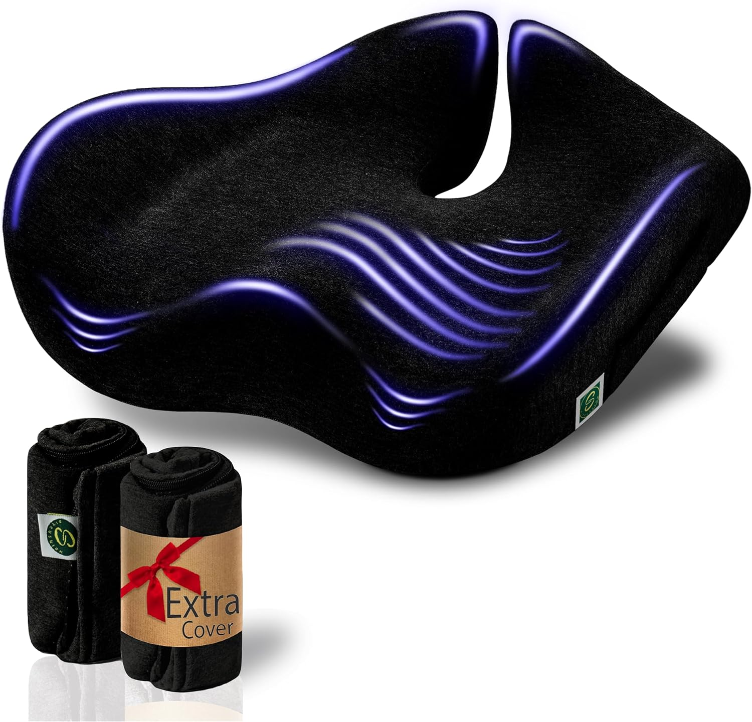 Pressure Relief Seat Cushion for Tailbone Pain &ndash; X Large Office Chair Cushion for Butt, Back Pain, Coccyx & Sciatica Pain Relief Pillow. Memory Foam Seat Cushions for Office Chairs (Original Black) image number 3