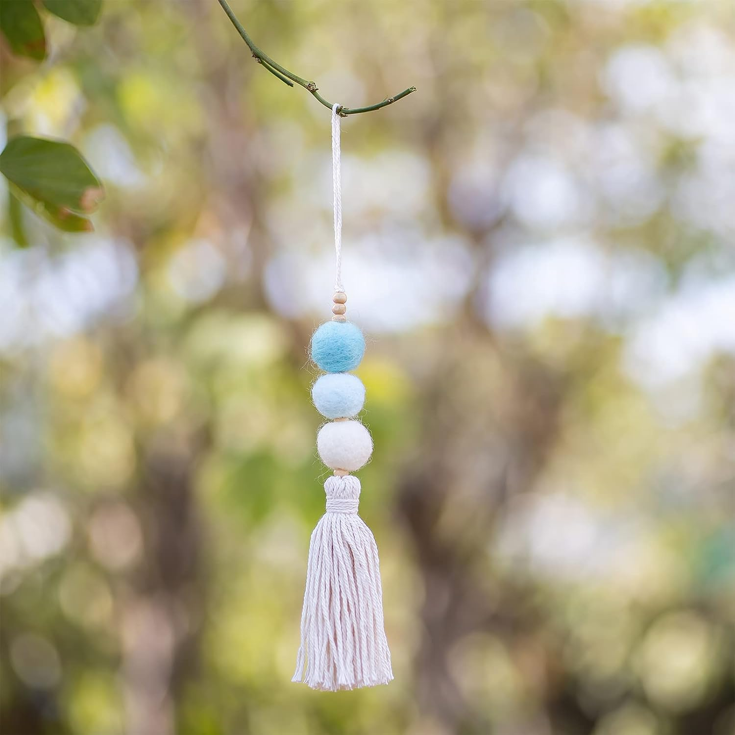 Colorful Felt Ball Car Diffuser Essential Oil Bead Aromatherapy Car Vent Diffuser Boho Tassel Hanging Car Charm Vent Clips Car Interior Decor Air Freshener (Blue) - Purple image number 2