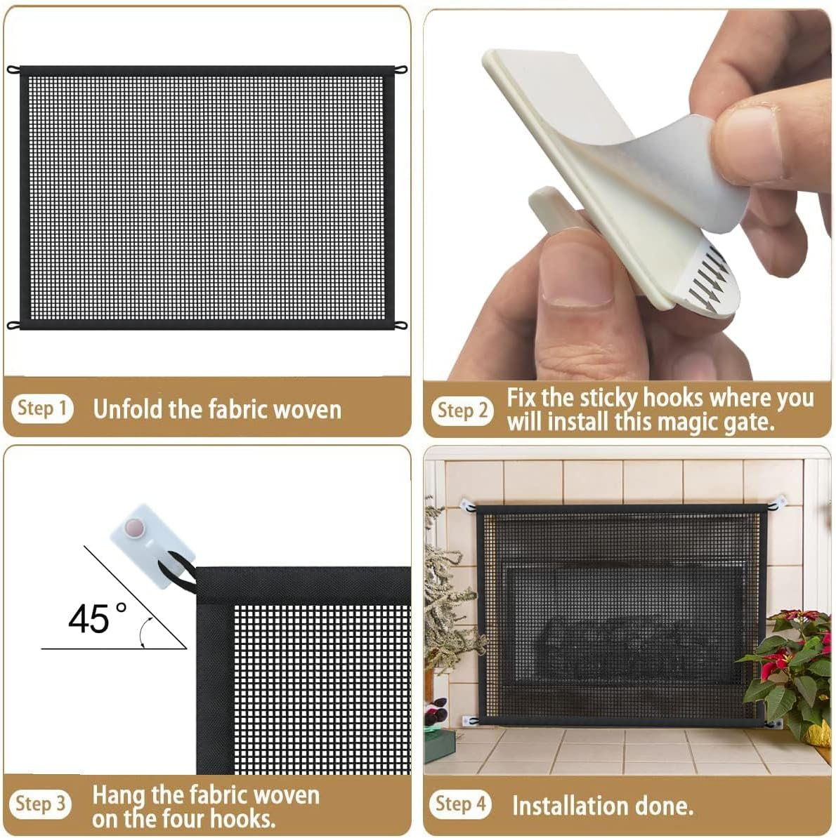 Cupount Fireplace Screen Safe Mesh Gate: Child Proof Barrier Guard Living Room Fire Place Cover for Toddler Baby and Pets 30 X 40 Inches Black image number 3