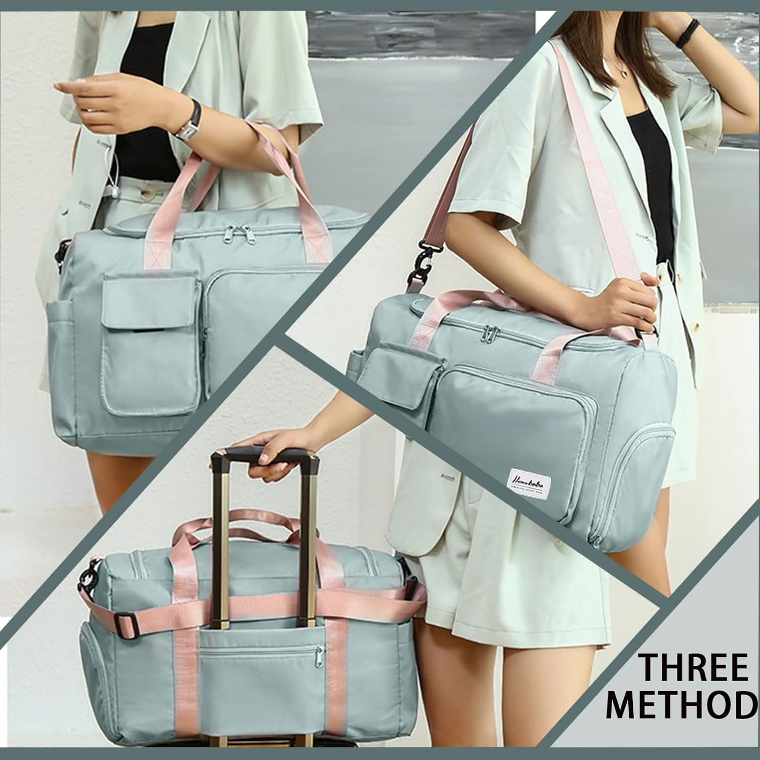 Gym Duffle Bag with Shoe Compartment Wet Pocket, Weekender Travel Bag with Shoulder Straps, Waterproof Sports Duffle Bag for Men Women, Lightweight Carry on Gym Bag (Green) - Blue image number 5