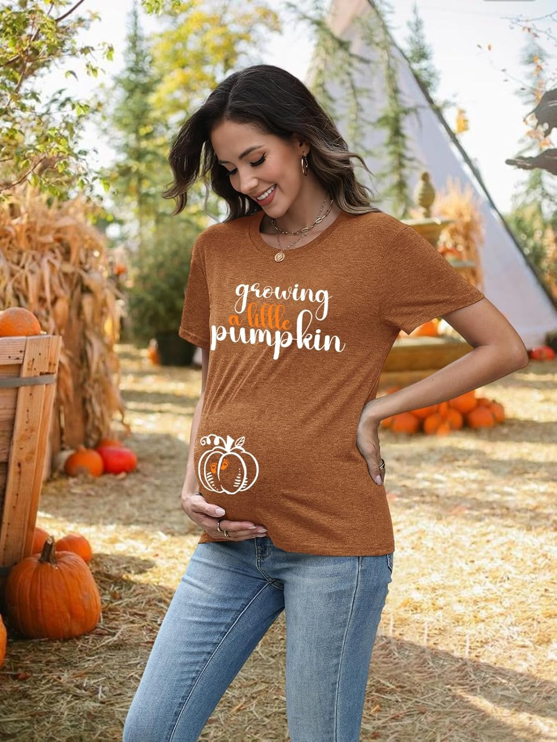 Maternity Shirts for Halloween Thanksgiving Pregnancy Clothes Funny Skeleton Pumpkin Pregnant Announcement Tshirt image number 5