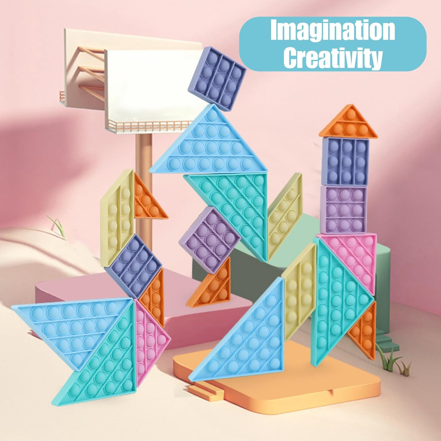 Pop Fidget Toys, 12Pc Puzzle Game Popit Sensory Toys for Learning, Pop It Board Fidget Games ,Focus Tools and Stress Relief Tetris Games for Girls Boys Kids Fridents image number 6