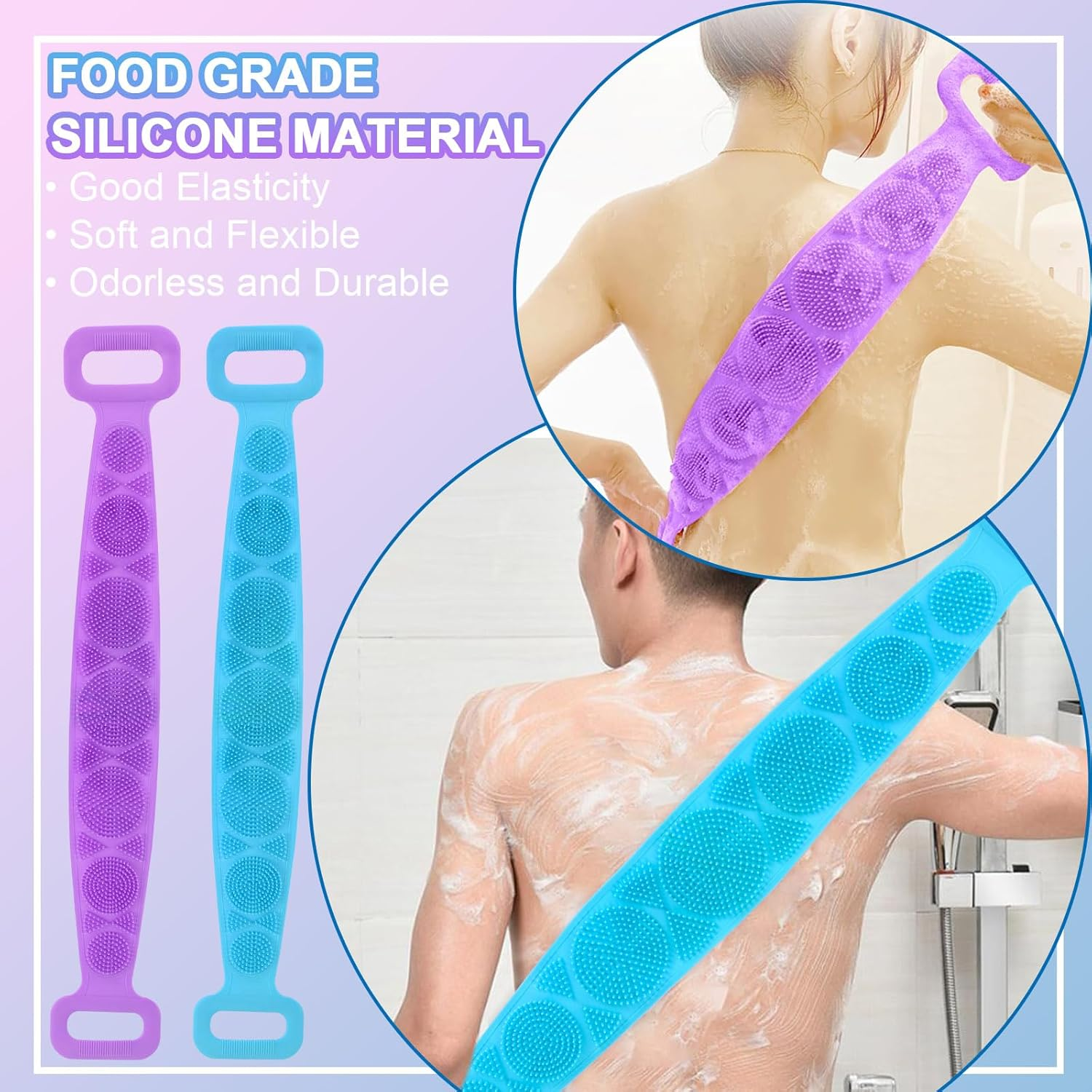 2 Pieces Silicone Back Scrubber for Shower Bath Body Brush Exfoliating Deep Clean Comfortable Body Massage image number 3